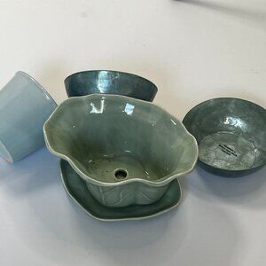 Bundle Deal: 2 Elegant Capiz Shell Bowls + Orchid Pot + Lettuce Leaf Pot